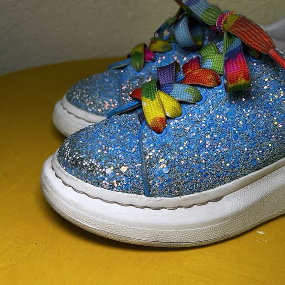 Alexander McQueen Kids Sneaker Blue Glitter Shoe 27 D - Picture 2 of 16